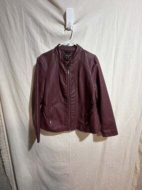 Baccini Faux Leather Moto Jacket in Burgundy, Size 2X